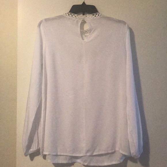 White Lace-Yoke Bishop Sleeve Top - Picture 3 of 6